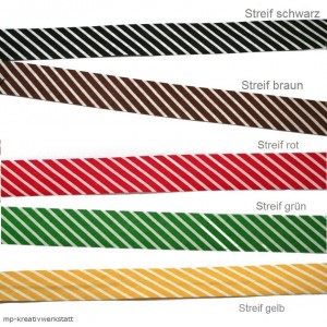 Schrägband Baumwolle gefalzt 20mm breit  gestreift als ganze Rolle - Farbwahl